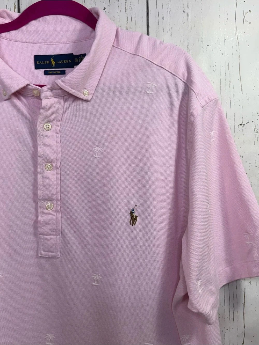 Ralph Lauren Pink Polo Shirt 2XLT Big Tall Palm Tree Embroidered Golf Preppy